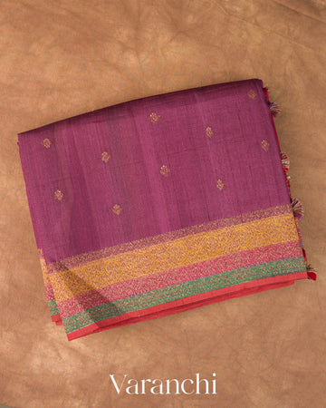 Mulberry Wine Pure Tussar Silk Handloom Saree