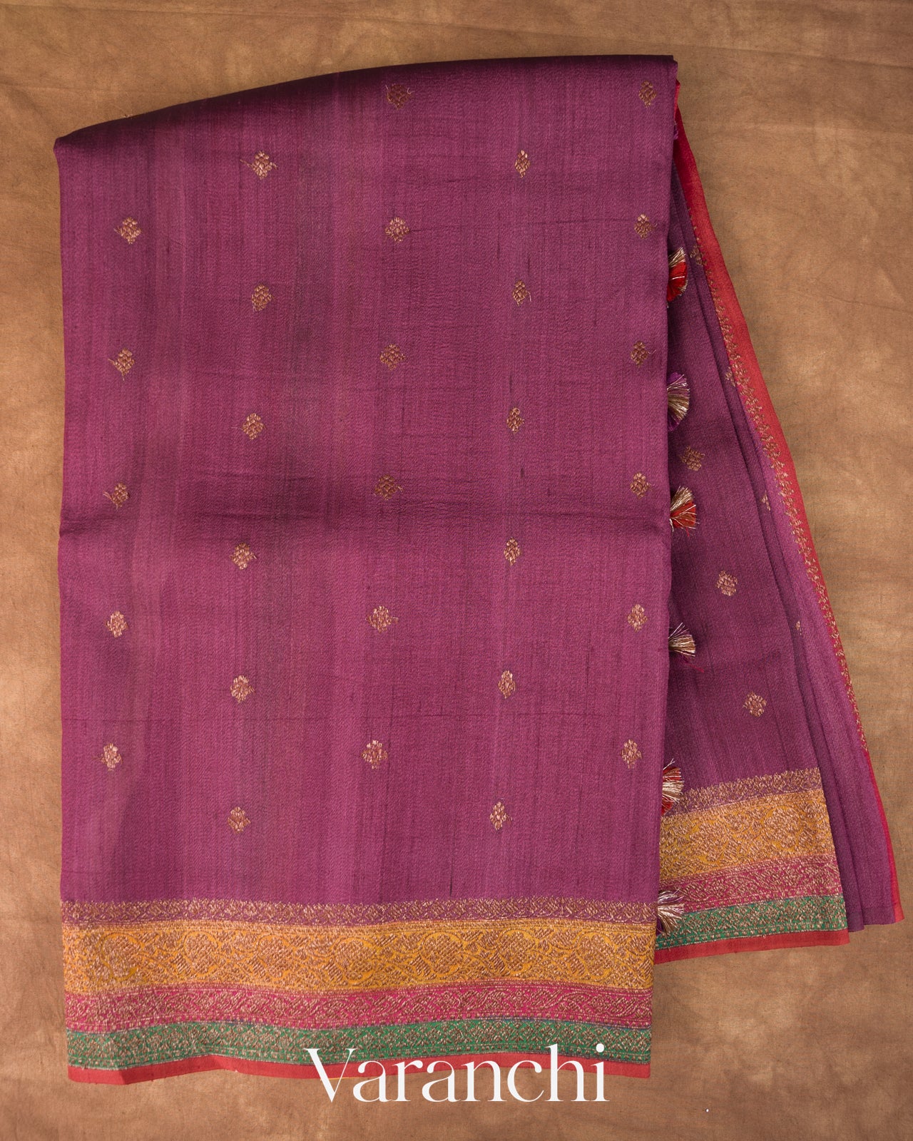 Mulberry Wine Pure Tussar Silk Handloom Saree