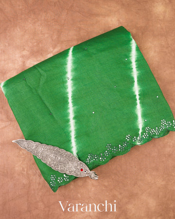 Deep Green Mirror Hand-Embroidered Pure Tussar Silk Handloom Saree