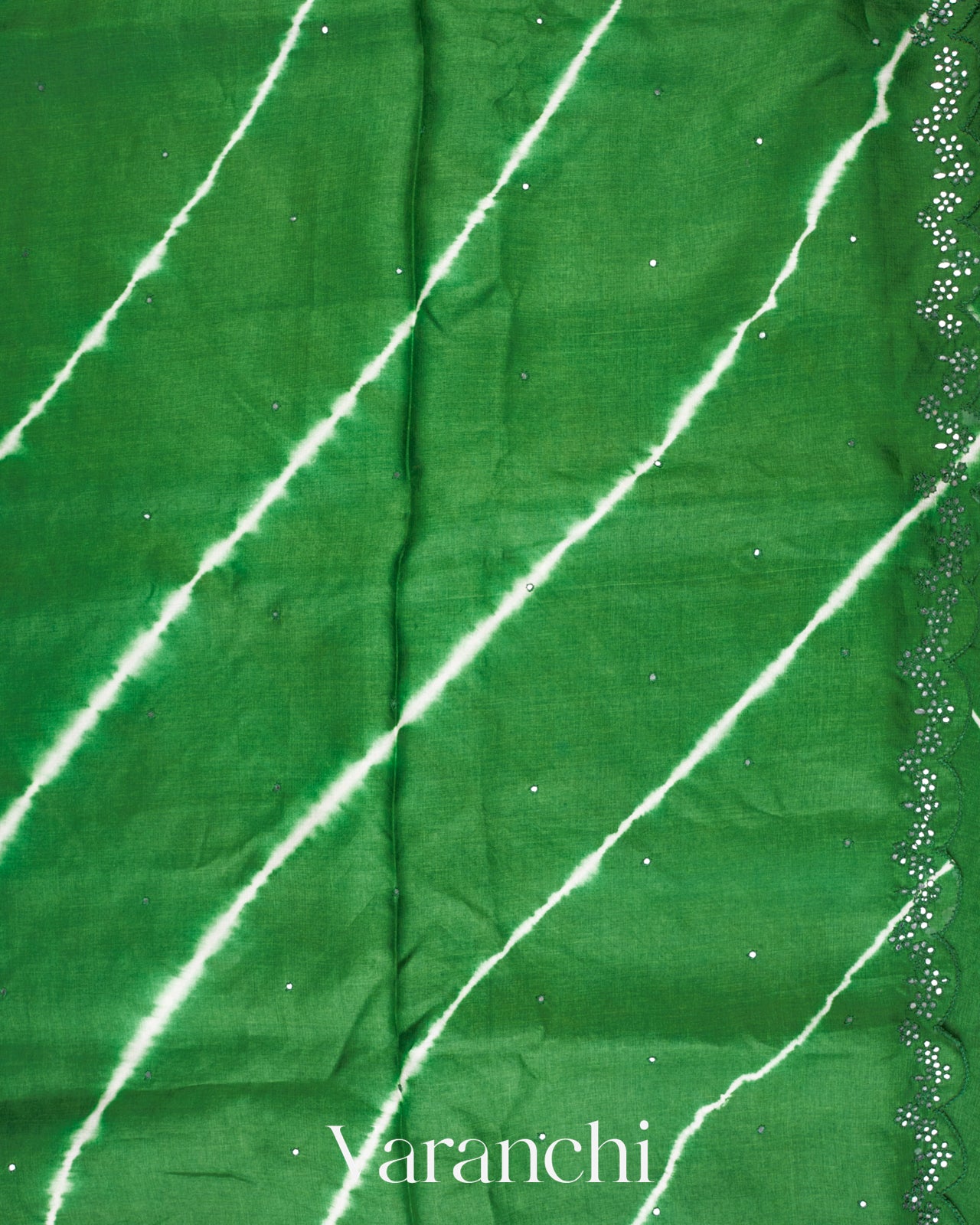 Deep Green Mirror Hand-Embroidered Pure Tussar Silk Handloom Saree
