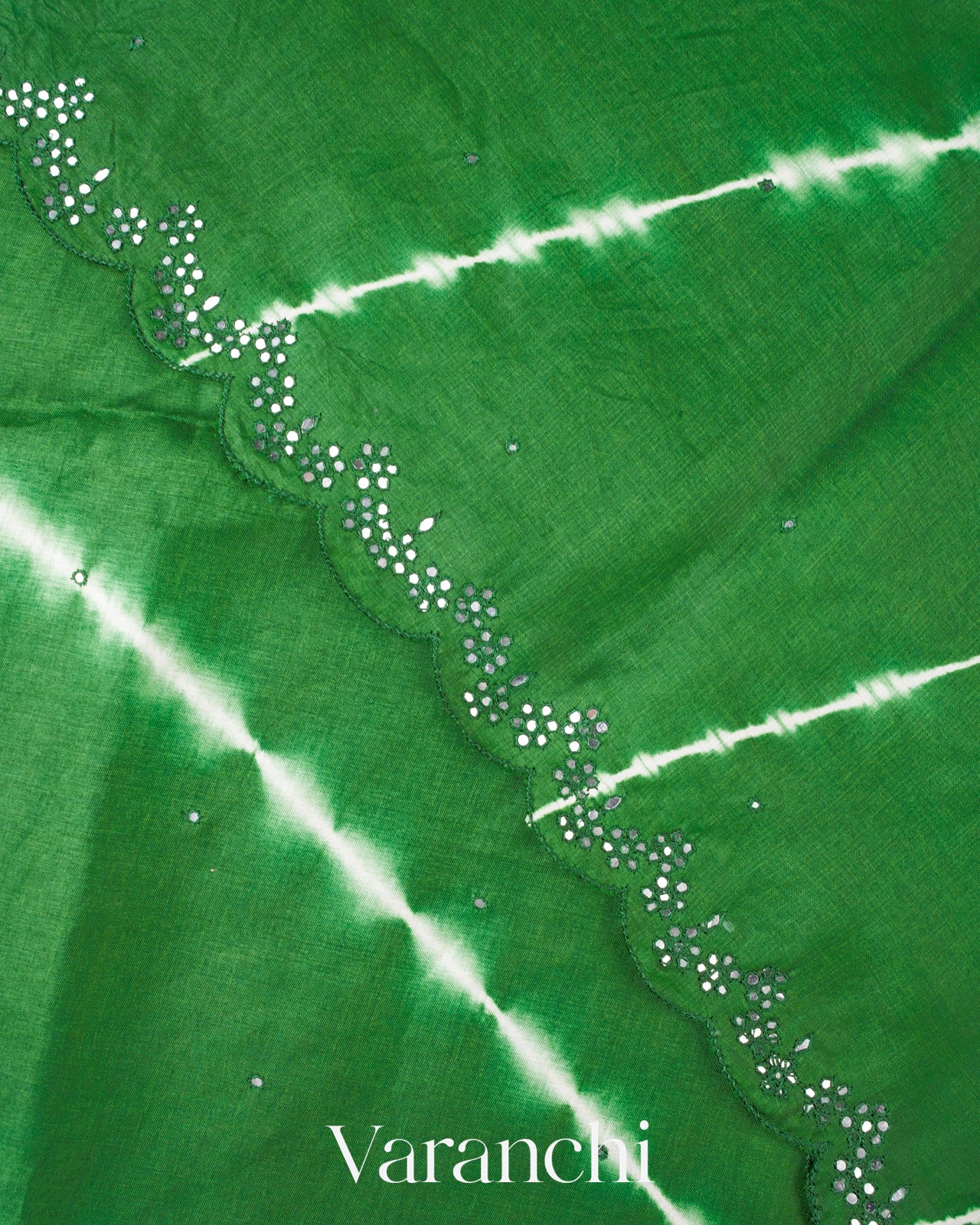 Deep Green Mirror Hand-Embroidered Pure Tussar Silk Handloom Saree