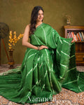 Deep Green Mirror Hand-Embroidered Pure Tussar Silk Handloom Saree