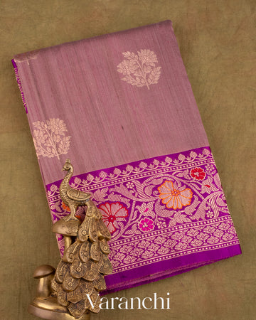 Dusty Mauve Pure Tussar Silk Handloom Saree