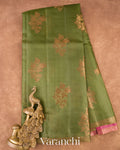 Olive Green Borderless Pure Tussar Silk Saree