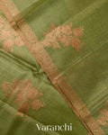 Olive Green Borderless Pure Tussar Silk Saree
