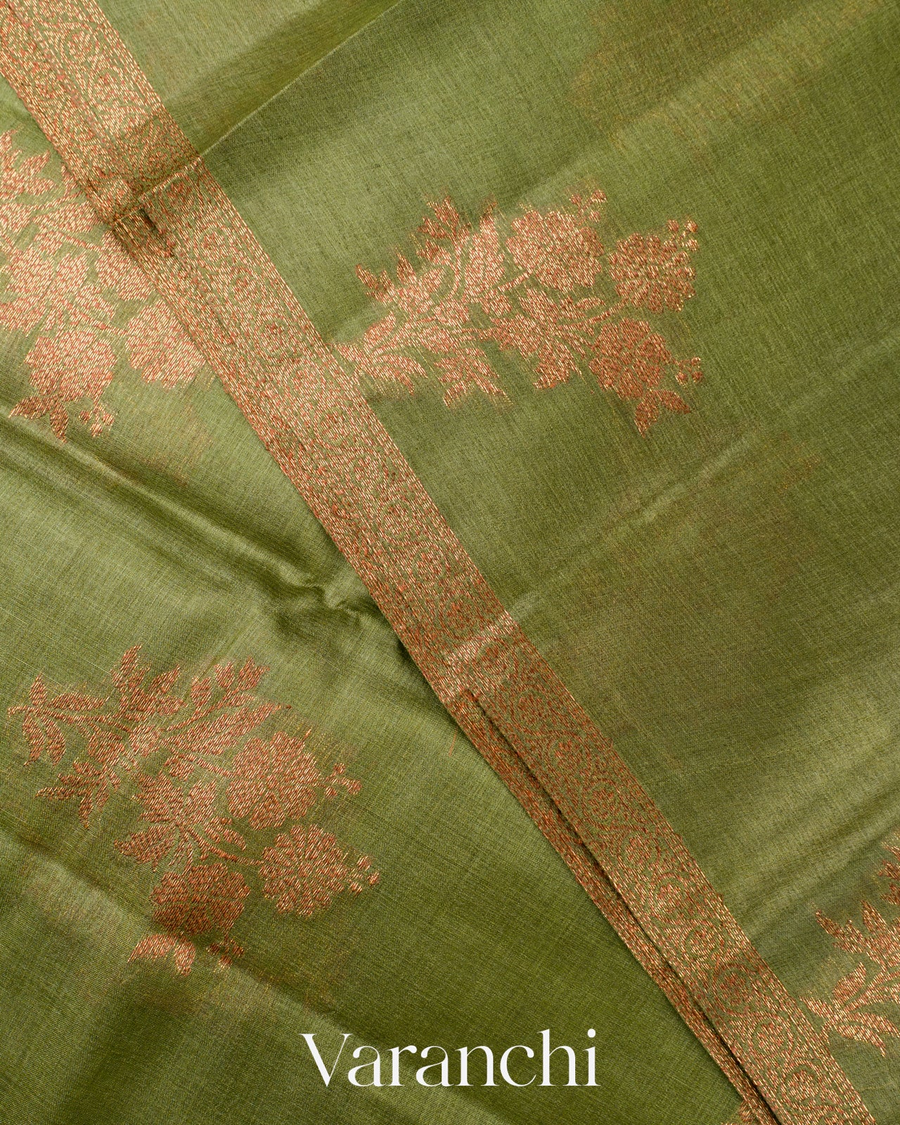 Olive Green Borderless Pure Tussar Silk Saree