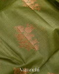 Olive Green Borderless Pure Tussar Silk Saree