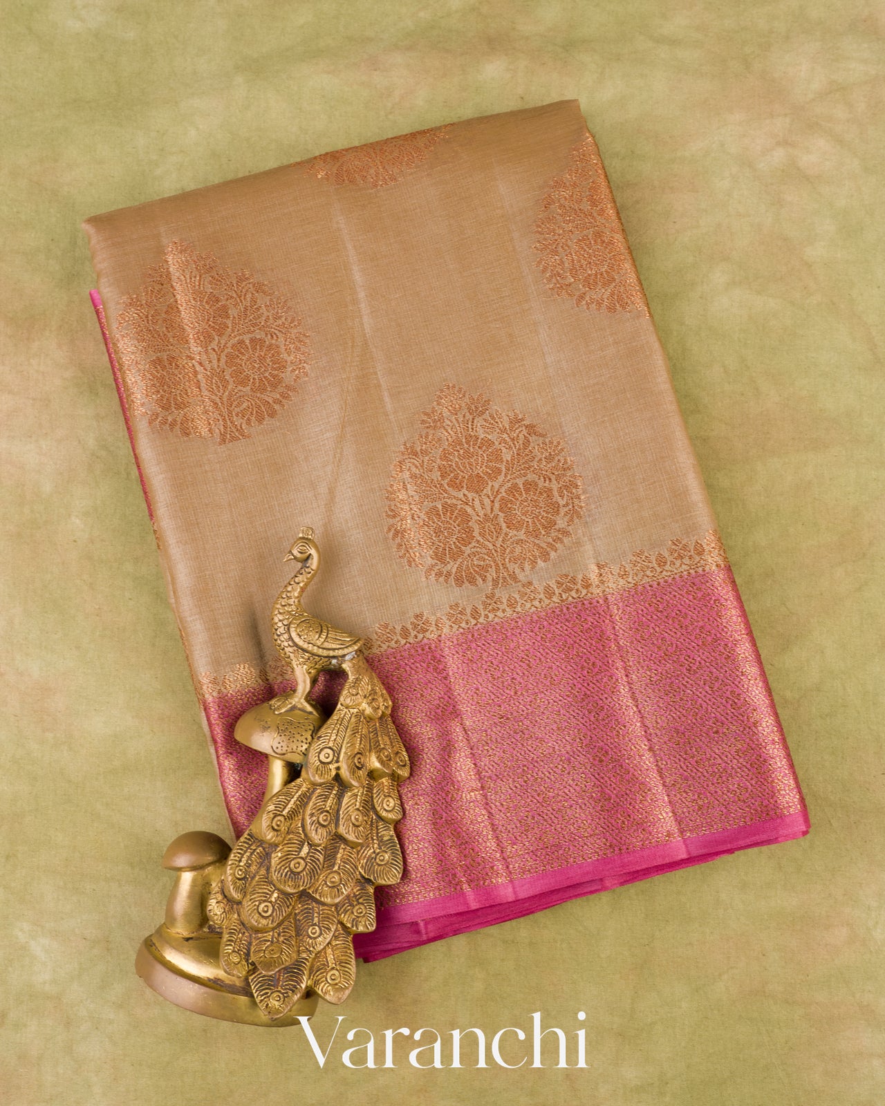 Deep Beige Pure Tussar Silk Saree