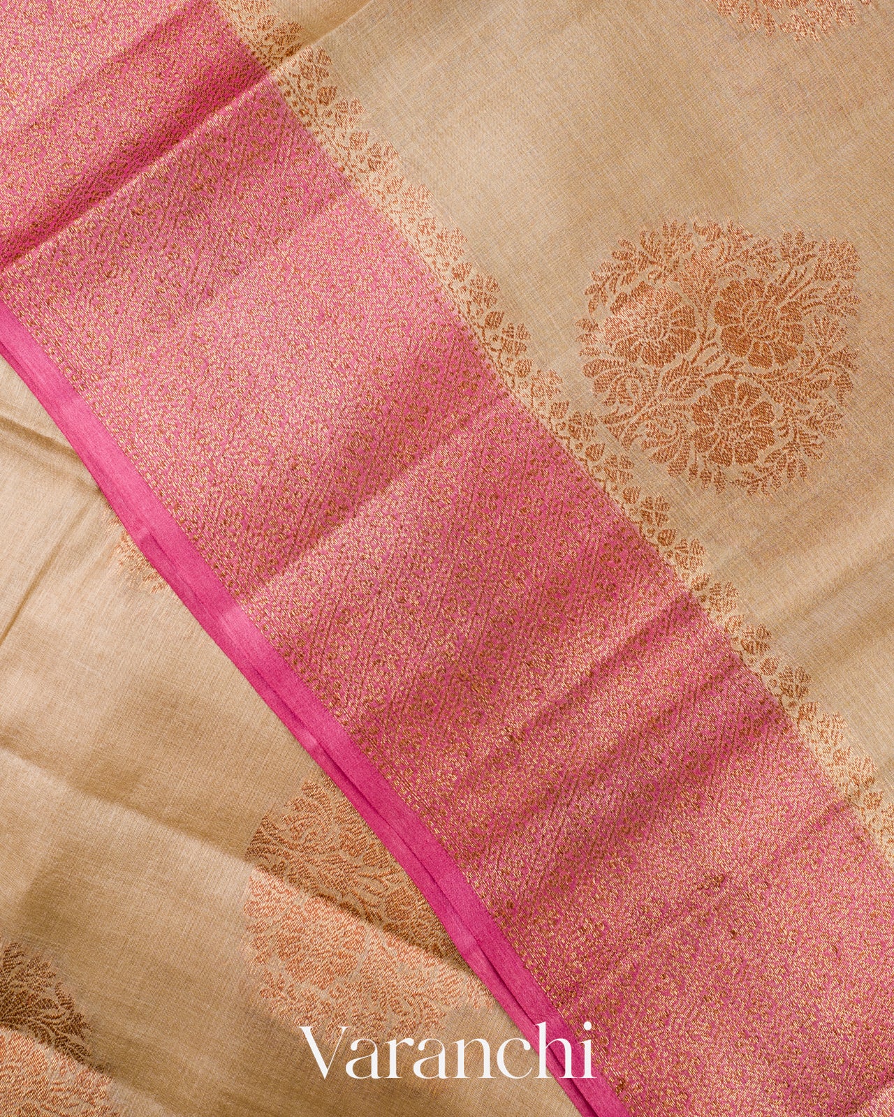 Deep Beige Pure Tussar Silk Saree