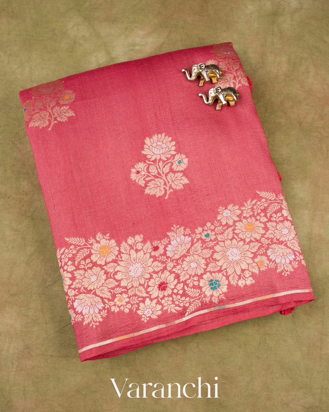 Deep Blush Pink Pure Tussar Georgette Silk Handloom Saree