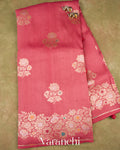 Deep Blush Pink Pure Tussar Georgette Silk Handloom Saree