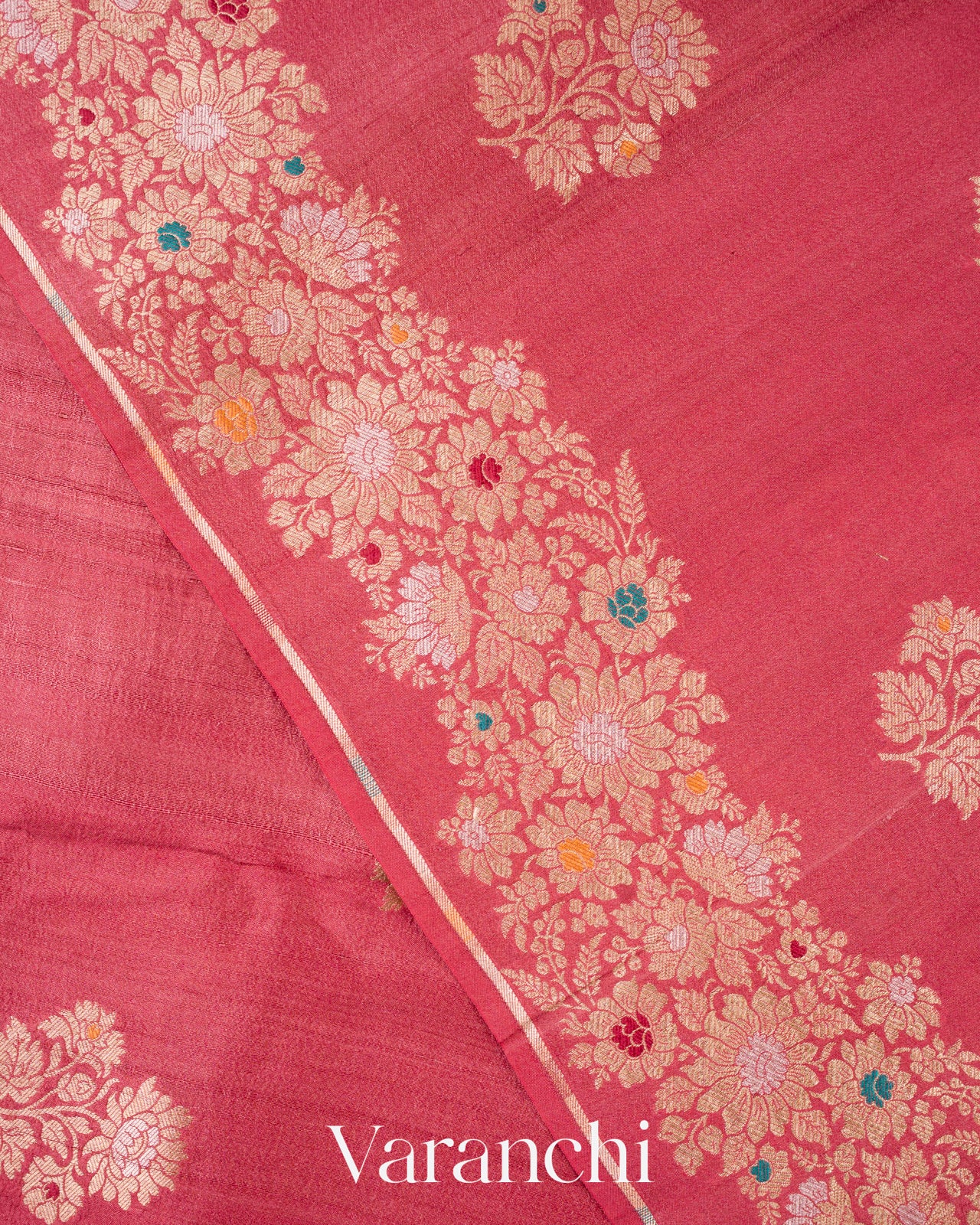 Deep Blush Pink Pure Tussar Georgette Silk Handloom Saree