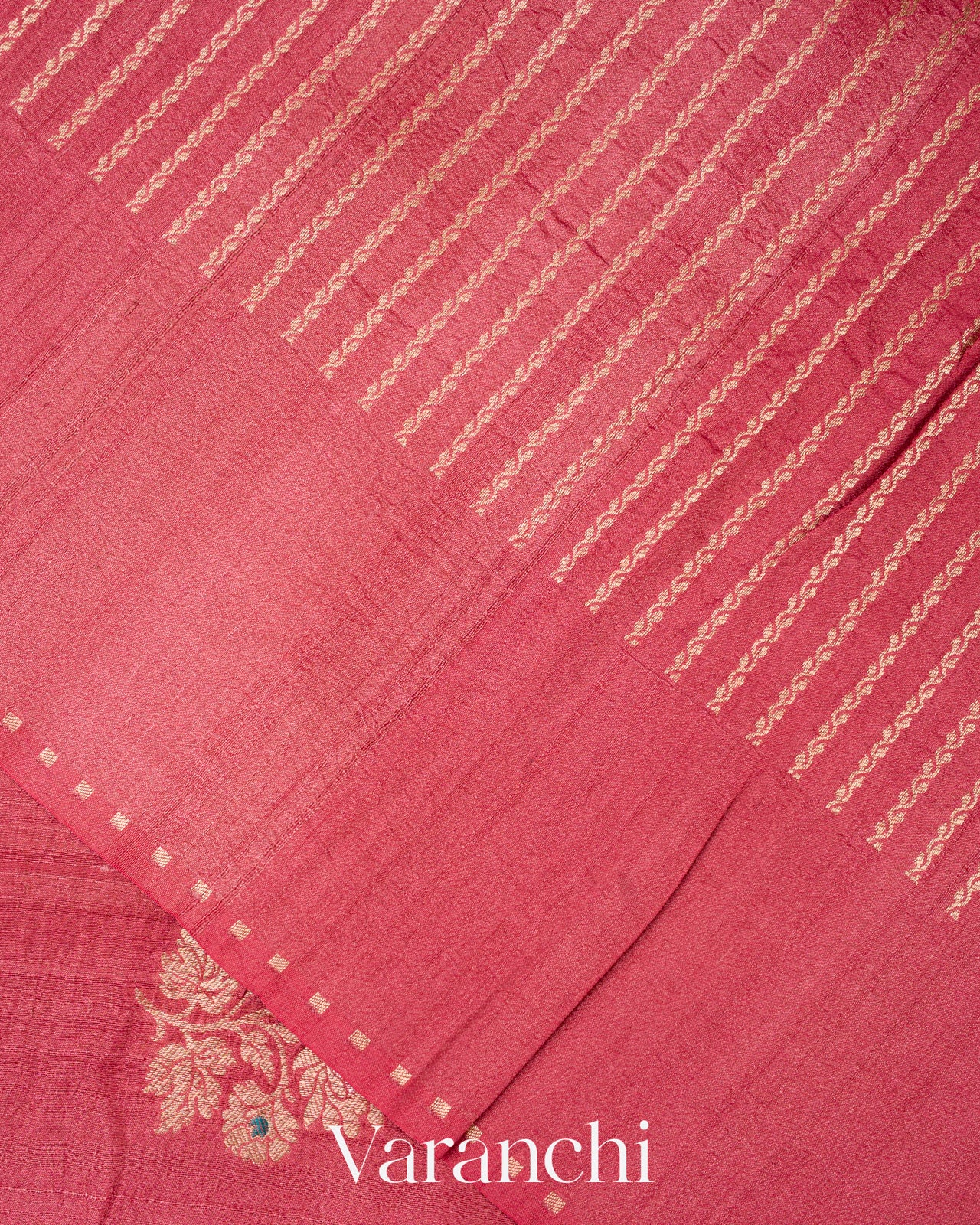 Deep Blush Pink Pure Tussar Georgette Silk Handloom Saree