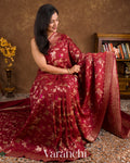 Maroon Pure Tussar Georgette Silk Handloom Saree