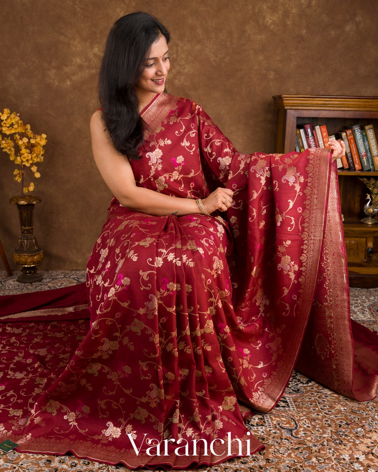 Maroon Pure Tussar Georgette Silk Handloom Saree