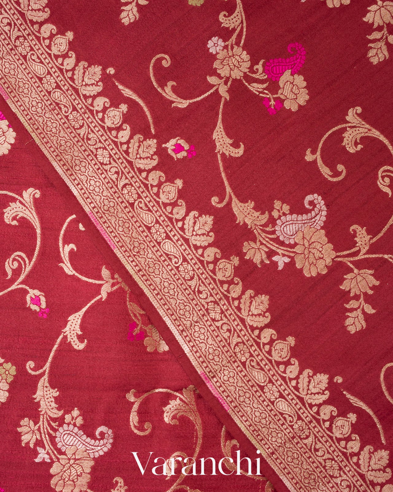 Maroon Pure Tussar Georgette Silk Handloom Saree