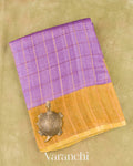 Lavender Checks Pure Tussar Silk Saree