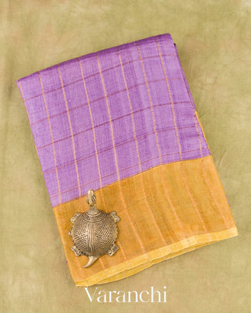 Lavender Checks Pure Tussar Silk Saree
