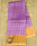 Lavender Checks Pure Tussar Silk Saree