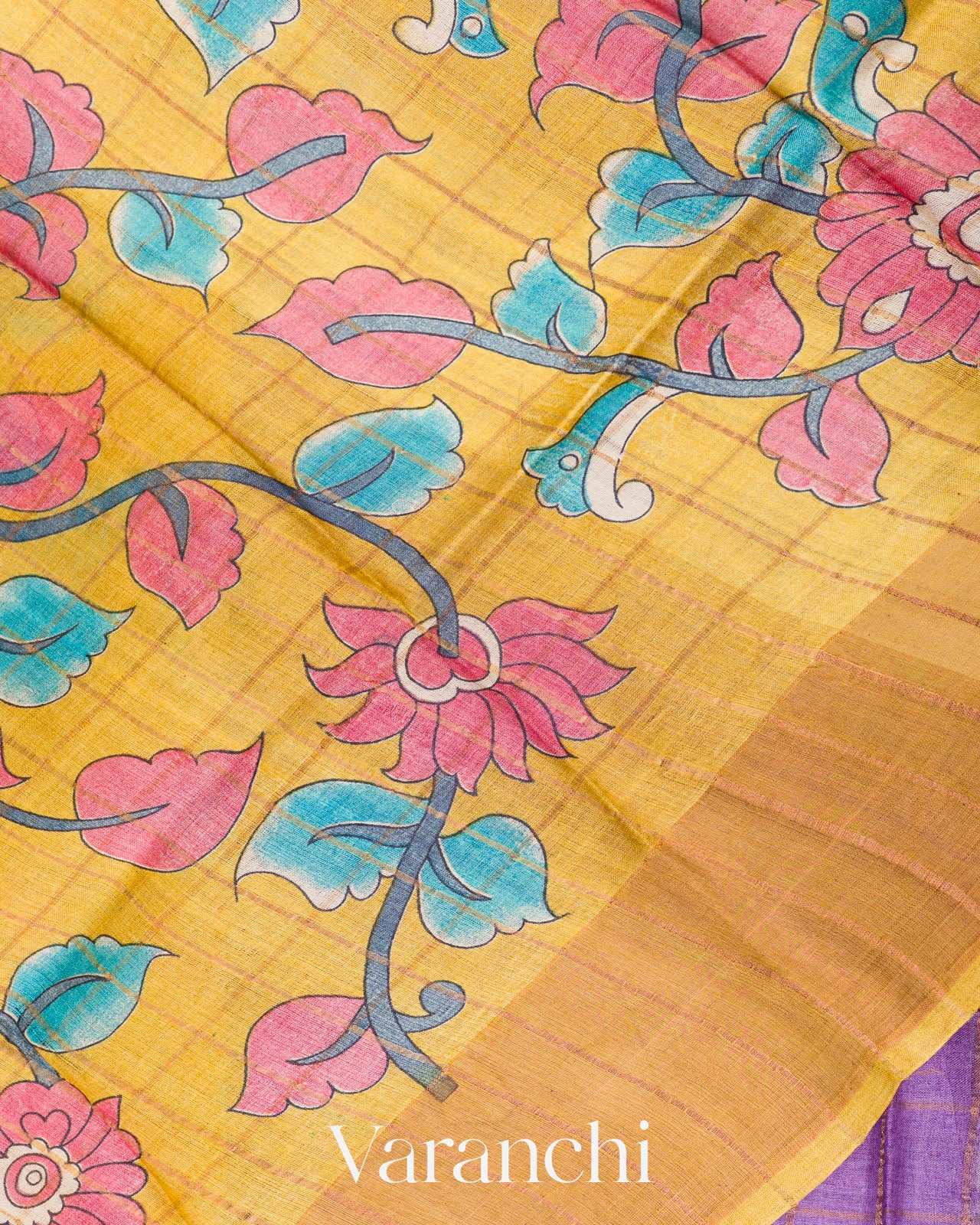 Lavender Checks Pure Tussar Silk Saree