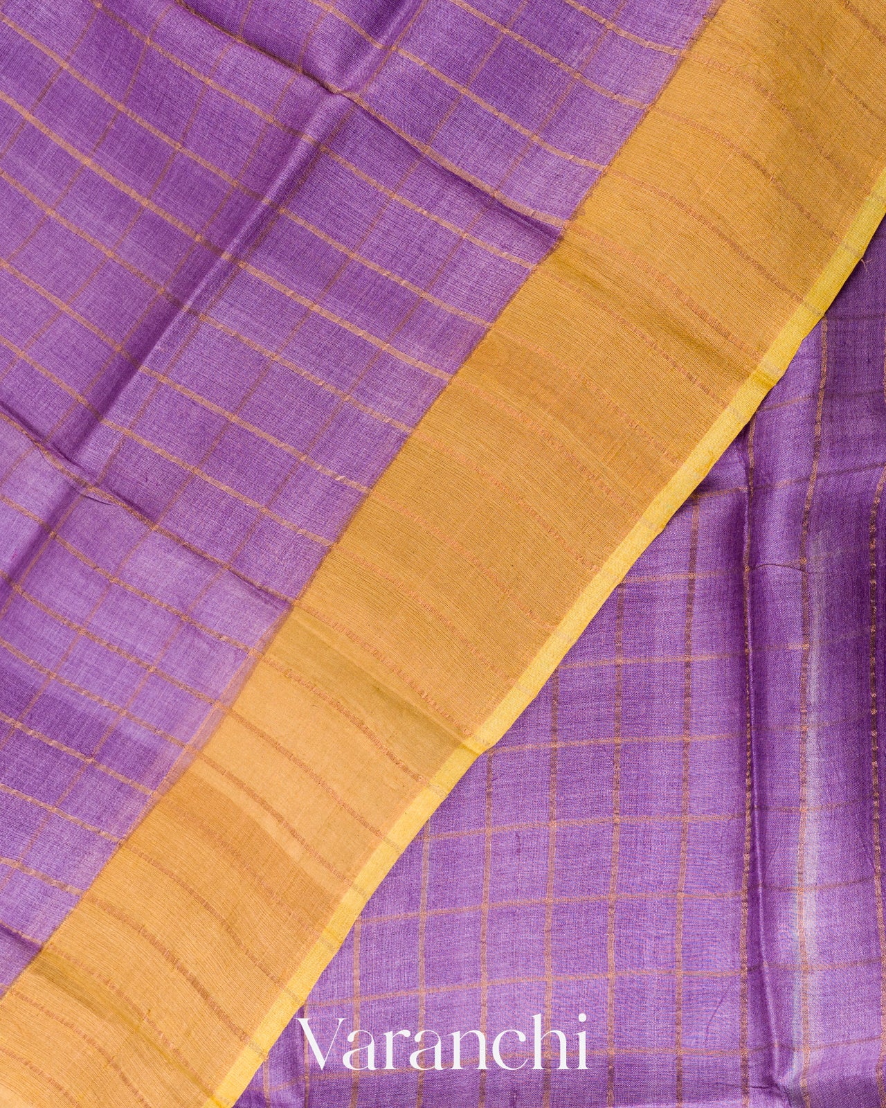 Lavender Checks Pure Tussar Silk Saree