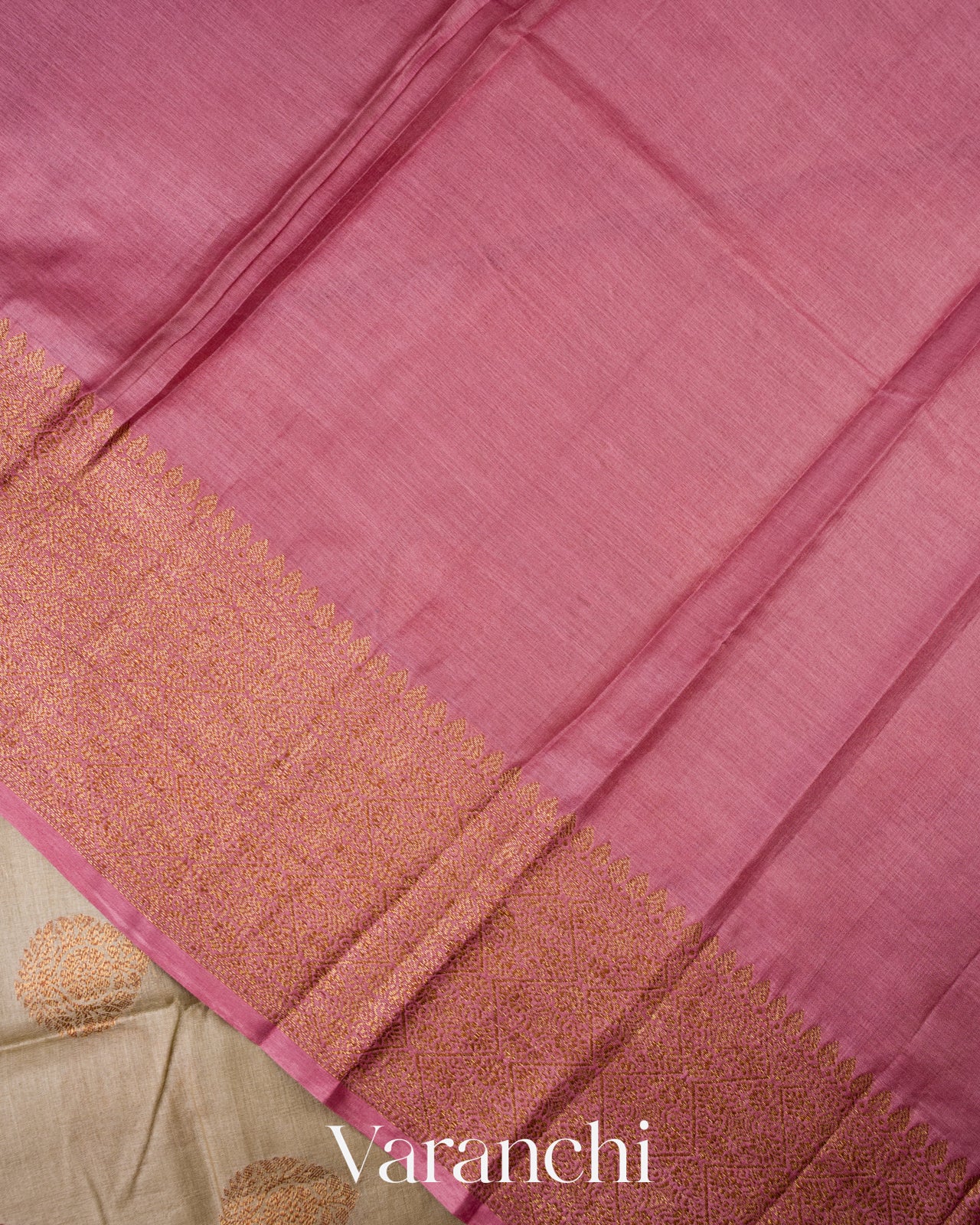 Warm Sand Beige Pure Tussar Silk Saree
