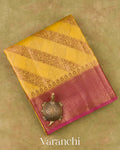 Mustard Yellow Lehariya Pure Tussar Silk Saree