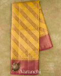 Mustard Yellow Lehariya Pure Tussar Silk Saree