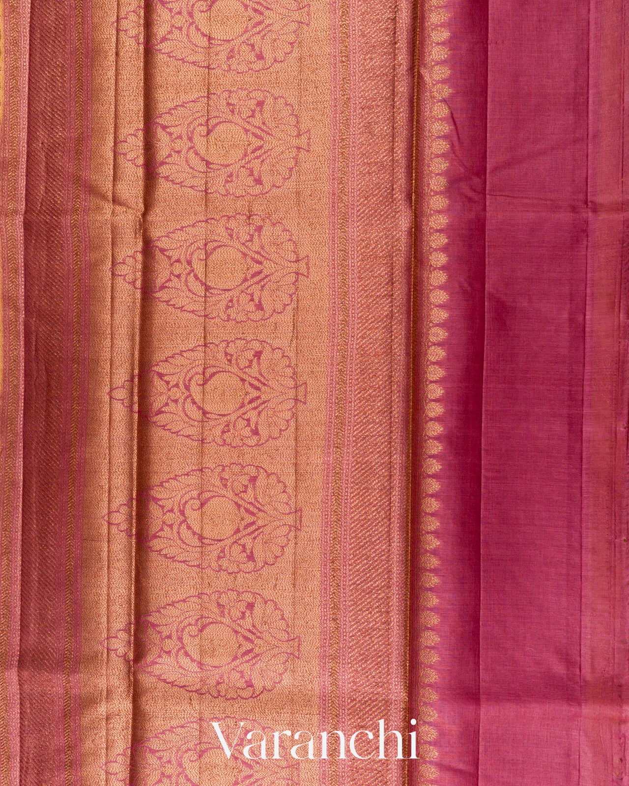 Mustard Yellow Lehariya Pure Tussar Silk Saree