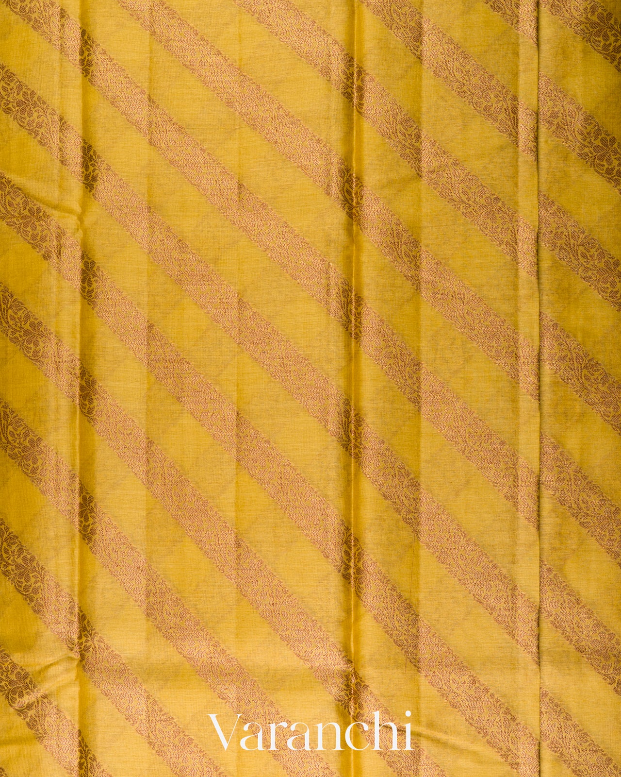 Mustard Yellow Lehariya Pure Tussar Silk Saree