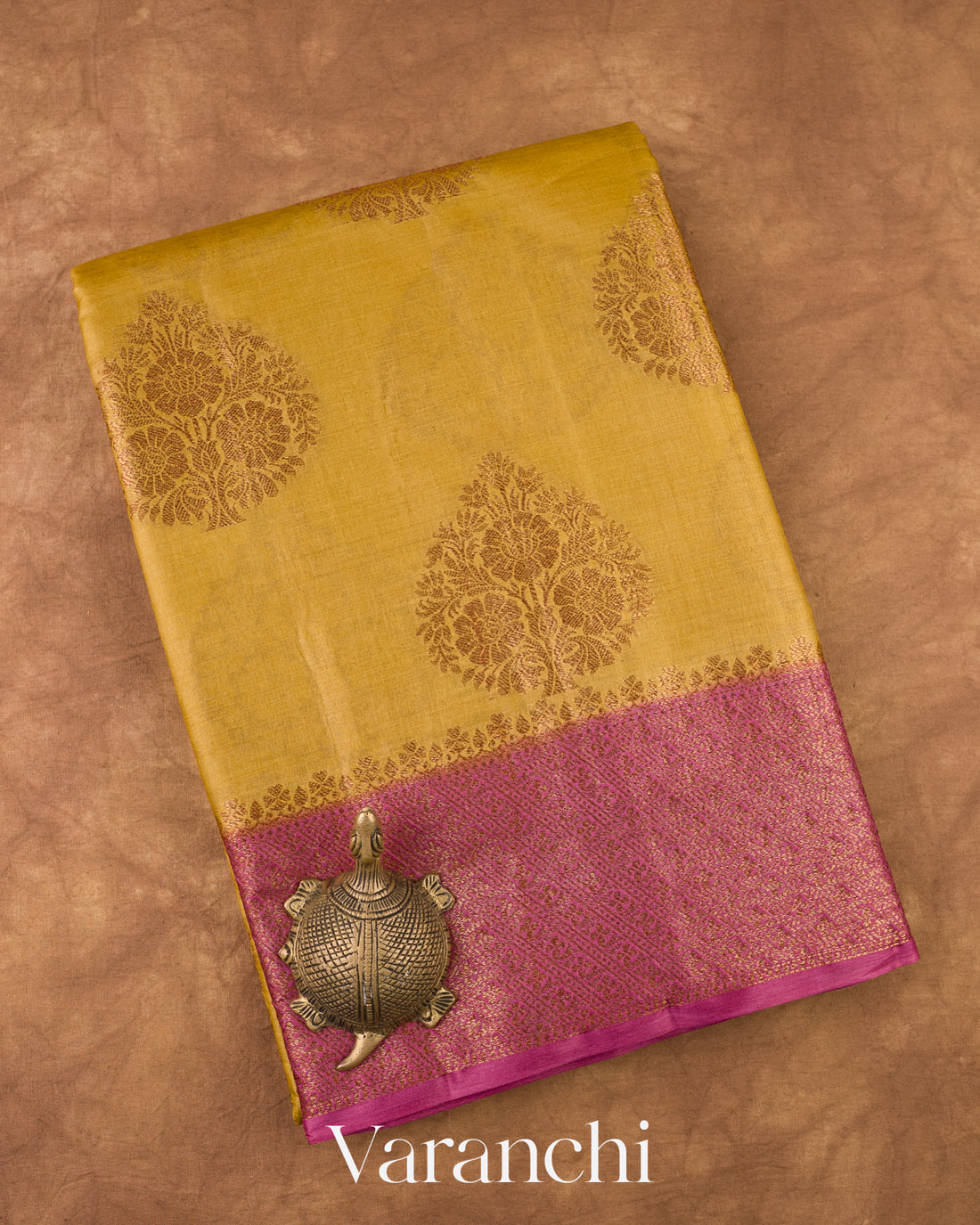 Olive Yellow Pure Tussar Silk Saree
