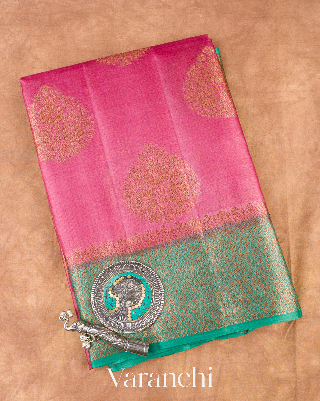 Lotus Pink Pure Tussar Silk Saree