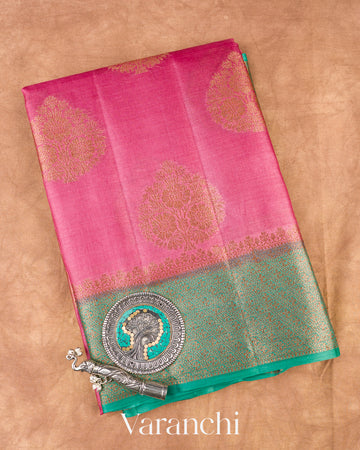 Lotus Pink Pure Tussar Silk Saree