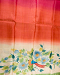 Crimson Rose Hand Painted Design Pure Tussar Silk Saree