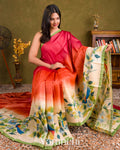 Crimson Rose Hand Painted Design Pure Tussar Silk Saree