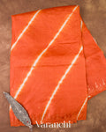 Carrot Orange Mirror Hand-Embroidered Pure Tussar Silk Handloom Saree