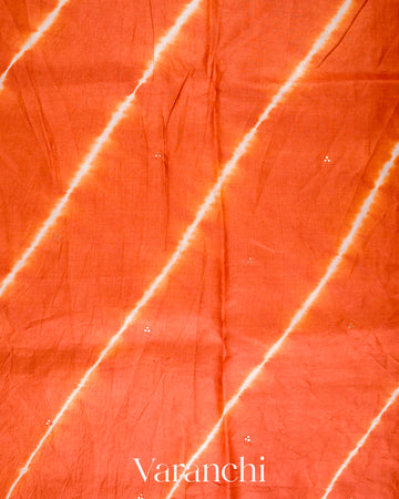 Carrot Orange Mirror Hand-Embroidered Pure Tussar Silk Handloom Saree