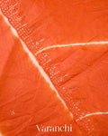 Carrot Orange Mirror Hand-Embroidered Pure Tussar Silk Handloom Saree