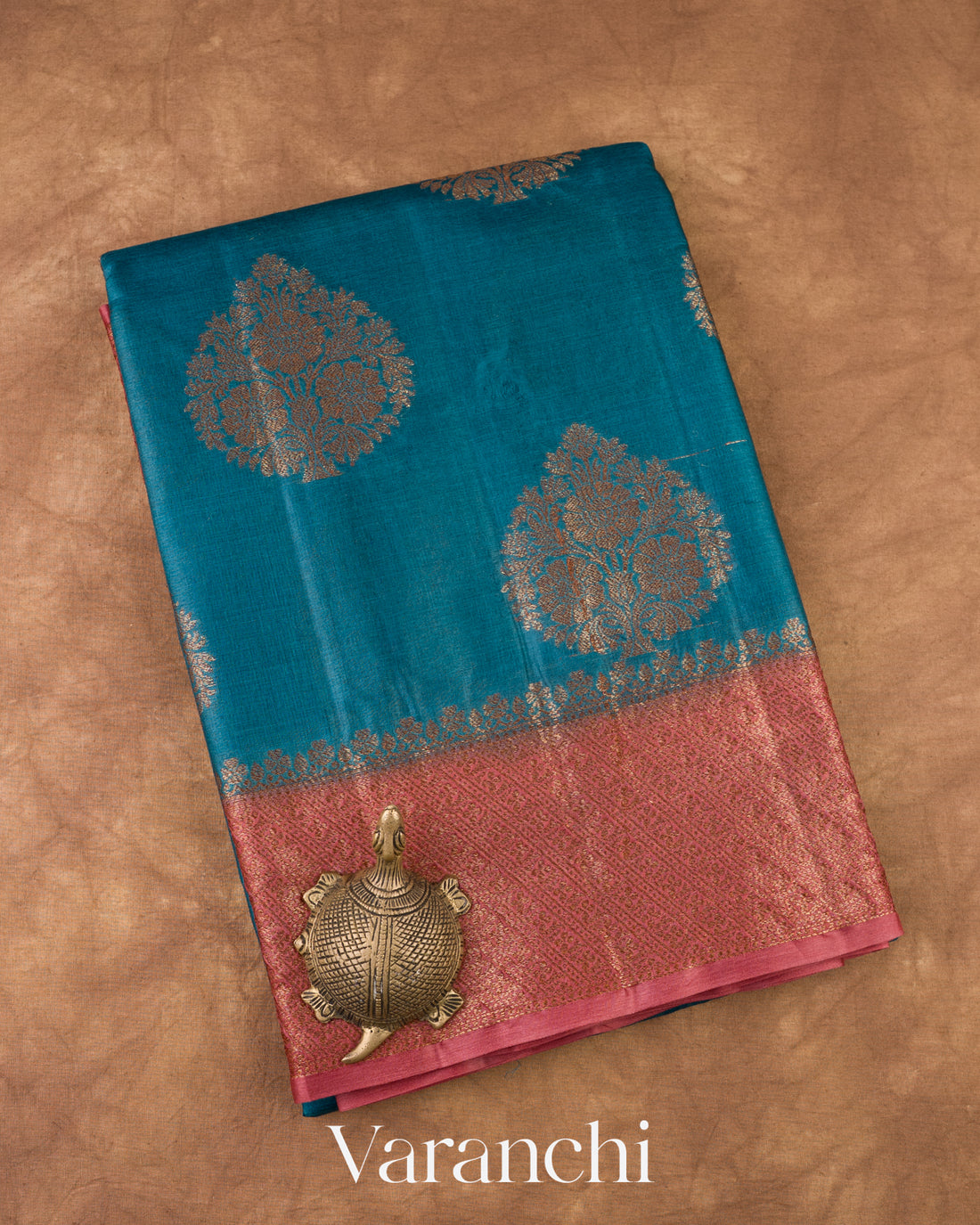 Peacock Teal Blue Pure Tussar Silk Saree  