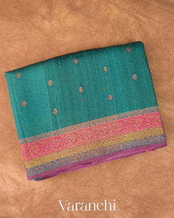 Peacock Blue Pure Tussar Silk Handloom Saree 