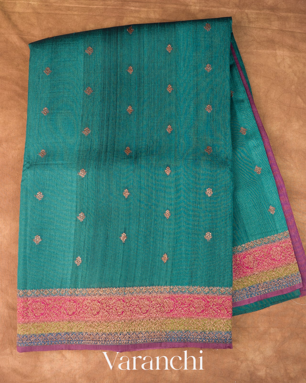 Peacock Blue Pure Tussar Silk Handloom Saree 
