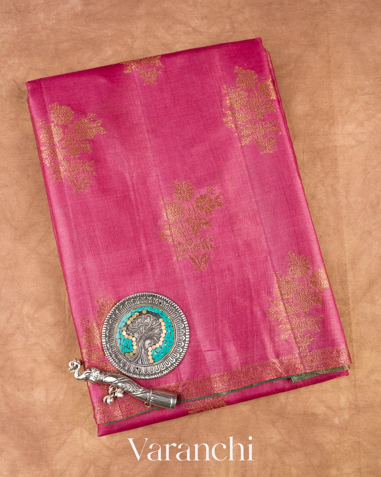 Lotus Pink Borderless Pure Tussar Silk Saree