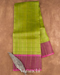 Pista Lime Green Checks Pure Tussar Silk Saree