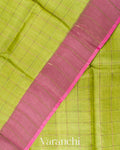 Pista Lime Green Checks Pure Tussar Silk Saree