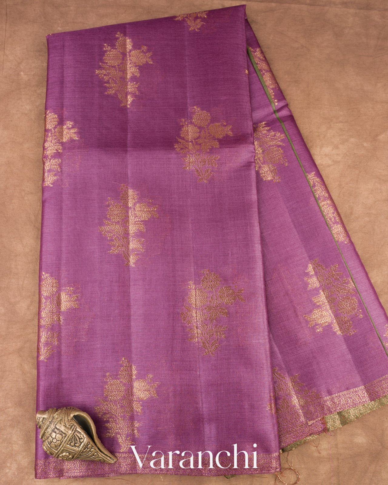 Purple Borderless Pure Tussar Silk Saree