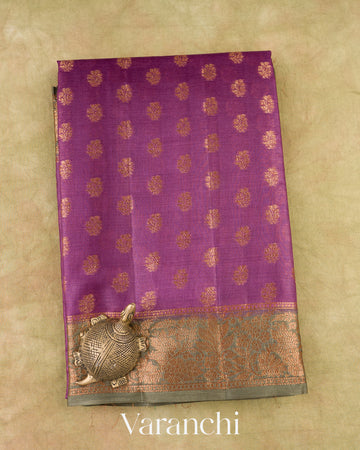 Rich Royal Purple Pure Tussar Silk Saree