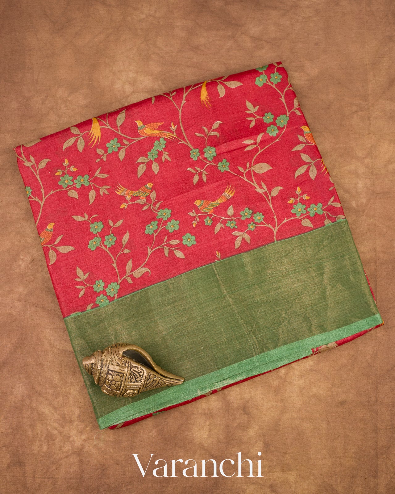 Deep Red Digital Printed Pure Tussar Tissue Silk Saree 