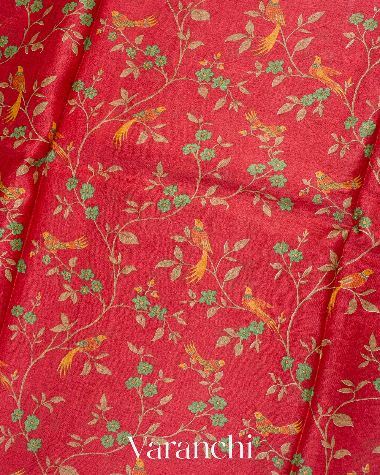 Deep Red Digital Printed Pure Tussar Tissue Silk Saree 