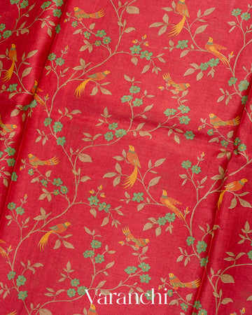 Deep Red Digital Printed Pure Tussar Tissue Silk Saree 