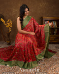Deep Red Digital Printed Pure Tussar Tissue Silk Saree 